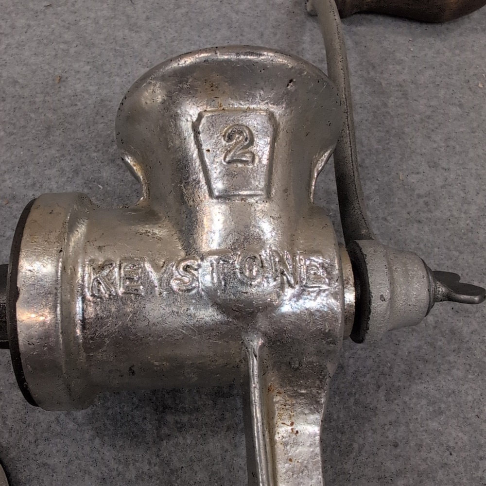 Keystone No 2 Manual Meat Grinder Vintage Silver Cast Metal Hand Crank Clamp On - Picture 2 of 6